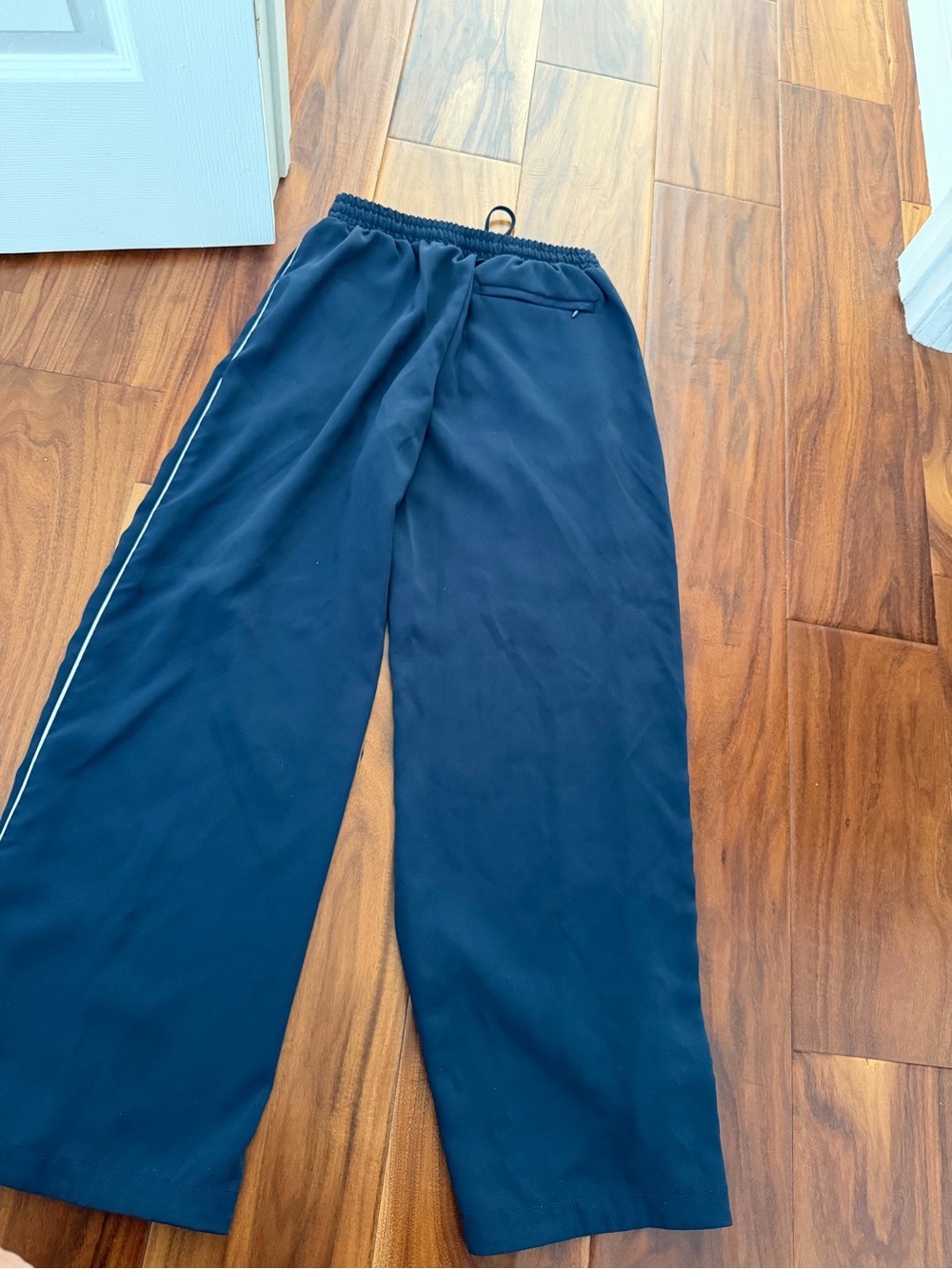 Abercrombie & Fitch Navy Wide-Leg Track Pants with White Stripes - Picture 9 of 10